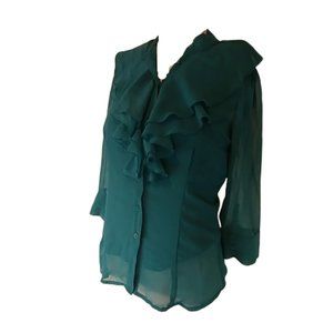 BCX Small Ruffled Teal Blouse